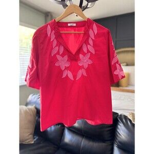 Women’s Sage Vell Red Pink Embroidered Top Sz XL